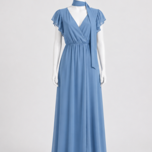 Vestito lungo con maniche morbide azzurro - fronte